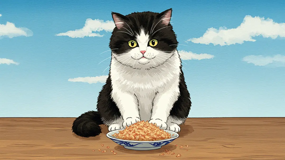 鰹節を猫に預ける